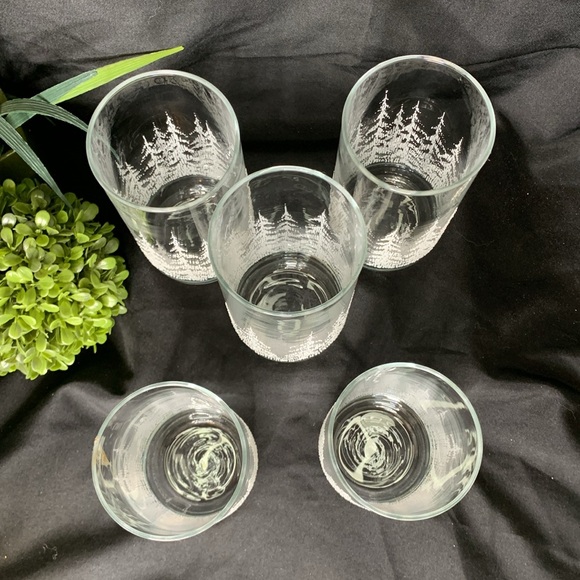Set of 5 VTG Ponderosa Steak House embossed “Frosted” Pines Glasses / tumblers - Picture 6 of 10